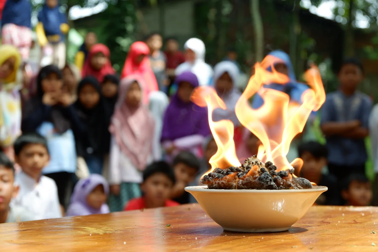 Demonstrasi sains di hadapan siswa